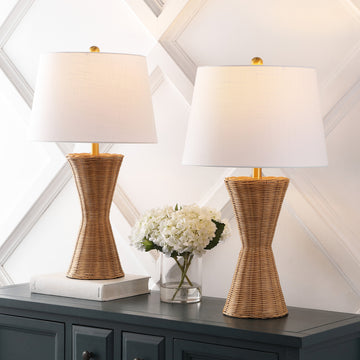 Laura 27" Coastal Designer Iron/Rattan Wicker LED Table Lamp - JONATHAN Y